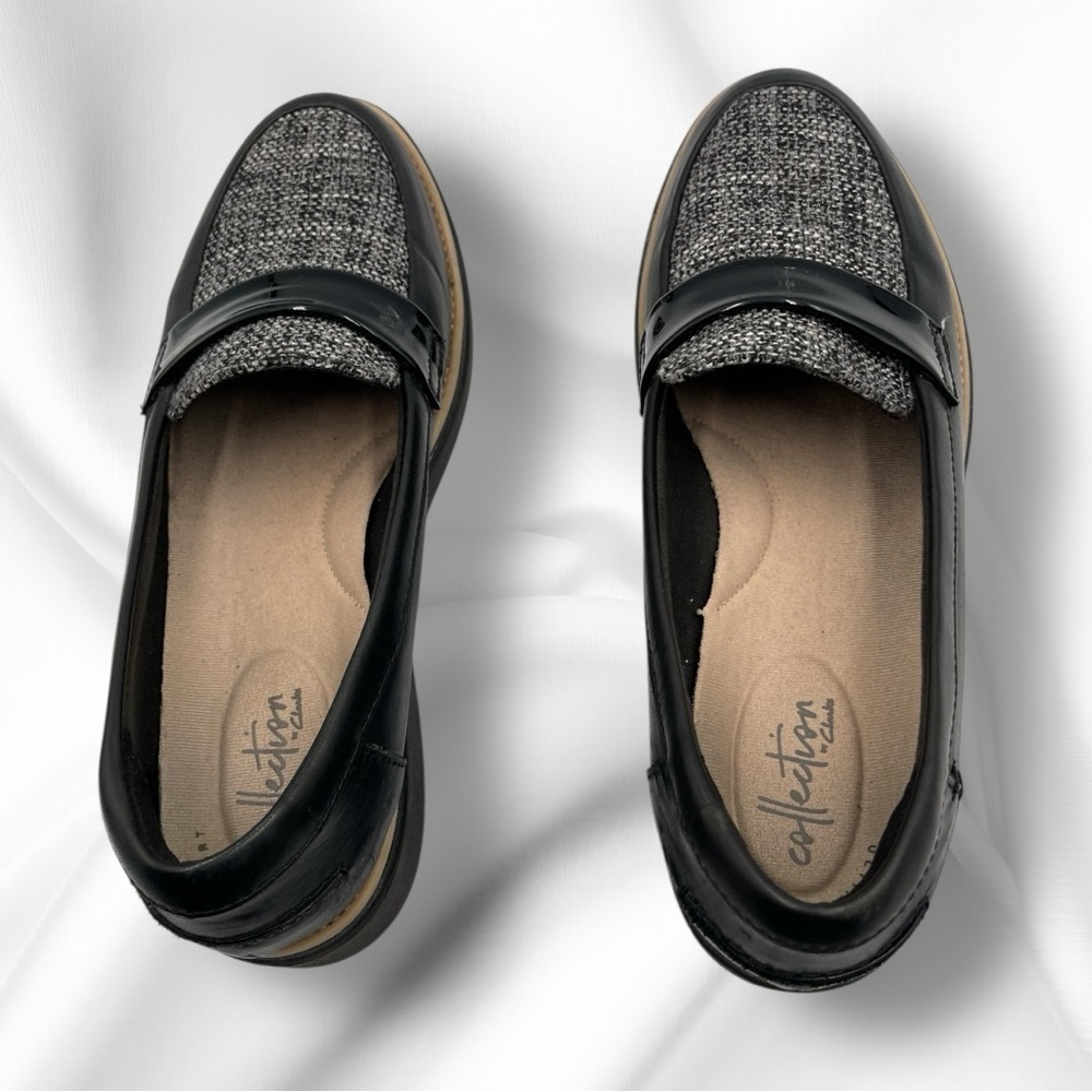 Clarks Women's Sharon Gracie Black Tweed Women's Loafers Size 8.5M - Picture 6 of 15